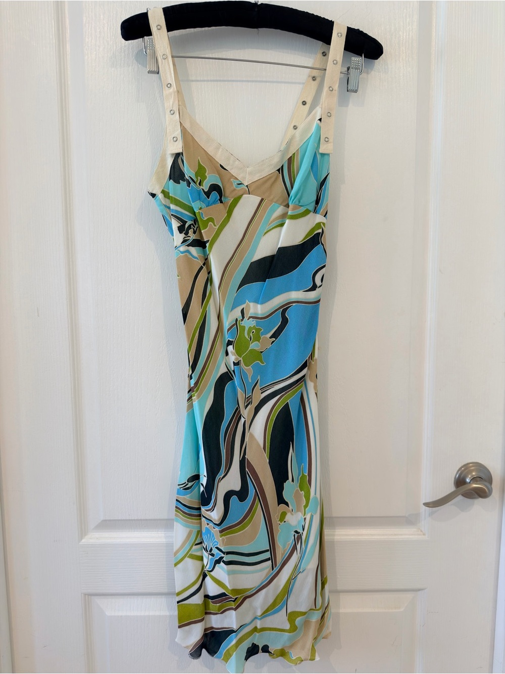 Free Paris Slip Dress in vibrant coastal colors and floral geometric pattern.